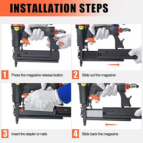 DOTOOL 18 Gauge Pneumatic Brad Nailer 2-in-1 Nail Accepts 5/8 to 2 Inch Brad Nails and 5/8 to 1-5/8 Inch Crown Staples Tool-Free Air-powered Nail Gun DOTOOL