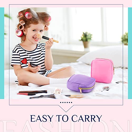 Remerry 6 Pcs Nylon Cosmetic Bag Travel Make up Pouch Toiletry Bag with Zipper Preppy Makeup Bag Waterproof Makeup Organizer Bag Set for Women Girls Remerry