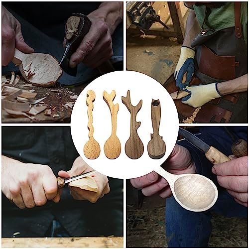 4 Pcs Spoon Carving Wood Blanks, Wood Carving Spoon Blank Unfinished, Beechwood Black Walnut Blanks Carving Wood for Whittling Spoon, 4 Cute Shapes