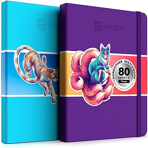 ARTISTO 8.5x11" Premium Hardcover Sketchbook - Pack of 2 (160 Sheets), 125 GSM, Acid-Free Drawing Paper, Hardbound Sketch Pad with Inner Pocket, - WoodArtSupply