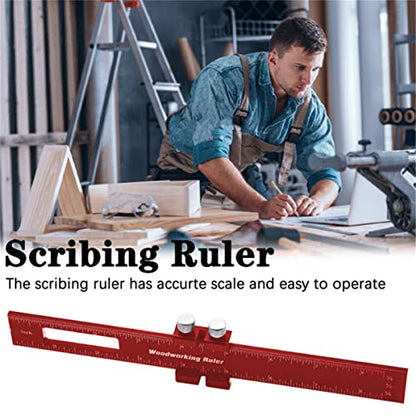 3Pcs Woodworking Precision Pocket Ruler，6/8/12 Inch Metal Slide Stop Marking Ruler ，Woodworking Scribing Measure Tools and Metal Scriber - WoodArtSupply