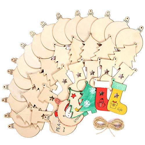 Wooden Christmas Ornaments DIY Round Unfinished Wood Pieces Slices Scrafts for Kids Tree Decoration Christmas Craft Supplies 40Pcs 3" Predrilled with TONAK