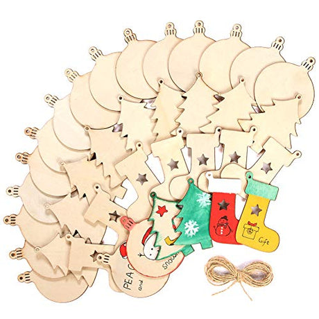 Wooden Christmas Ornaments DIY Round Unfinished Wood Pieces Slices Scrafts for Kids Tree Decoration Christmas Craft Supplies 40Pcs 3" Predrilled with TONAK
