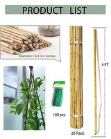 Moromyse 25 Pcs 4 Ft Bamboo Garden Stakes with 100 Ties Natural Bamboo Plant Stakes for Tomatoes Cucumber Grapes Pole Beans Trees Potted Dahlia Moromyse