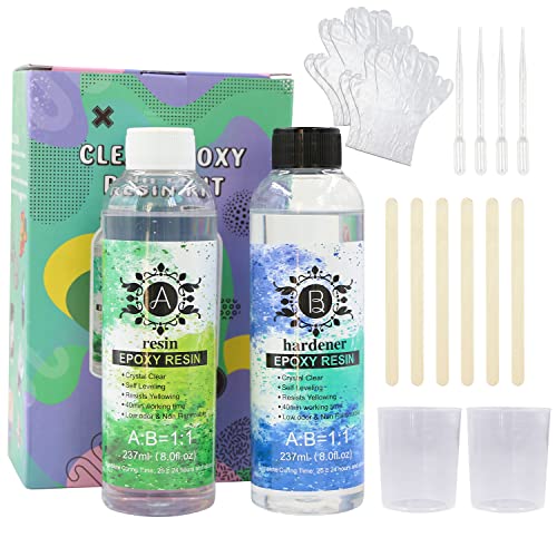 16oz Crystal Clear Epoxy Resin Kit Casting and Coating for Model, Table Top, Art Casting, Jewelry, DIY, Tumble, Craft, Mold, Painting, Easy Mix 1:1 - WoodArtSupply