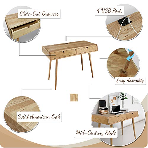 American Trails Freedom Made of Solid American Desk with USB Ports, Natural Oak (New) - WoodArtSupply