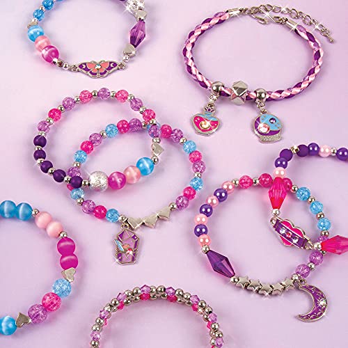 Make It Real - Crystal Dreams: Spellbinding Jewelry & Gems - DIY Charm Bracelet Making Kit - Friendship Bracelet Kit with Beads, Charms & Cord - Arts Make It Real