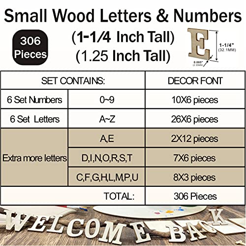 306 Pieces 1-1/4 Inch(1.25") Small Unfinished Wooden Letters and Wooden Numbers Decorative Font Alphabet Letters for Scrapbooking DIY Crafts Homemade