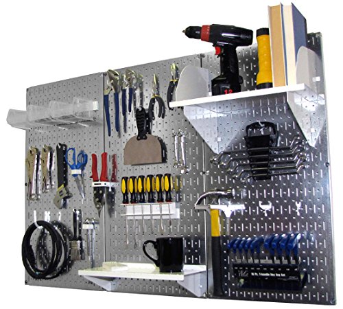 Pegboard Organizer Wall Control 4 ft. Metal Pegboard Standard Tool Storage Kit with Galvanized Toolboard and White Accessories - WoodArtSupply