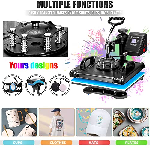 WHUBEFY Heat Press Machine 8 in 1 Combo,12x15 Multifunction Swing Away Sublimation Tshirt Press Machine Commercial Home Heat Transfer Machine for - WoodArtSupply