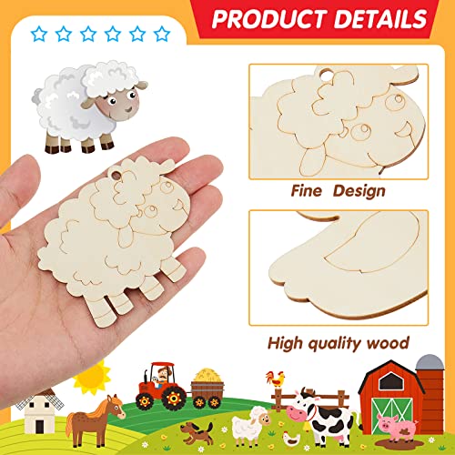 36 Pcs Wooden Farm Animals Cutouts Unfinished Wood Cutouts to Paint Wood Animal Cutouts Crafts Farm Animals Party Supplies for Kids School Classroom Taiyin
