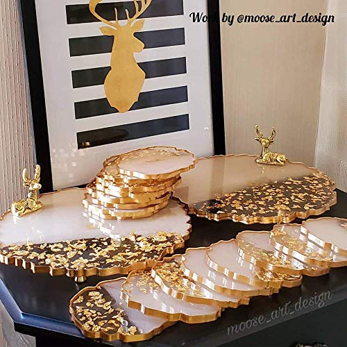 RESINWORLD Resin Tray Mold, 1Pc Thick Rectangle Tray Mold with 4 Pack Square Coaster Molds + 1 Pcs Large Resin Tray Mold + 4 Pack Geode Agate Coaster ResinWorld