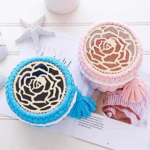 AHANDMAKER 2 pcs Natural Wooden Basket Bottom, 7.8 Inch Rose Circle Blank Hollow Crochet Basket Wood Base for DIY Knitting Bag Bottom Shaper Craft AHANDMAKER