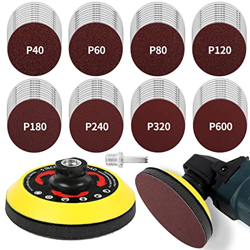 Pomsare 5 Inch Upgraded Hook and Loop Backing Pad with 80PCS Sanding Discs, Angle Grinder Attachments with 5/8-11, Drill Sanding Pad for Wood Sanding