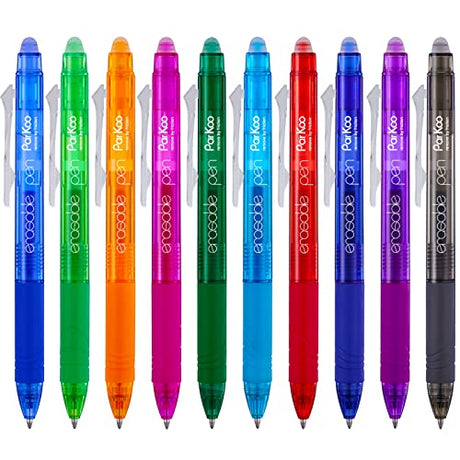 ParKoo Retractable Erasable Gel Pens Clicker, Fine Point 0.7mm, Assorted Color Inks for Drawing Writing, 10-Pack ParKoo
