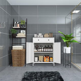 YEEZER Metal Storage Cabinet, Multipurpose Storage Cabinet and 1 Drawer, 2-Tier Office Cabinet for Home, Living Room, Gym, Apartment (White) YEEZER