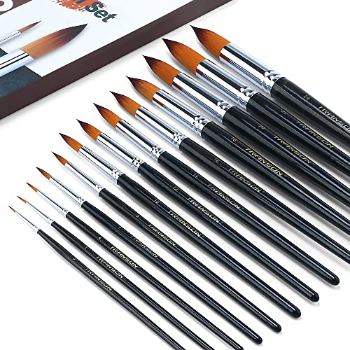 Transon 13pcs Round Paint Brush Set Synthetic Bristle Complete Round Brush Set for Watercolor Acrylic Gouache Ink Tempera TRANSON