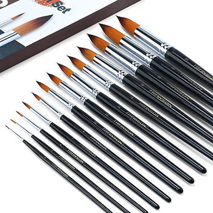 Transon 13pcs Round Paint Brush Set Synthetic Bristle Complete Round Brush Set for Watercolor Acrylic Gouache Ink Tempera - WoodArtSupply