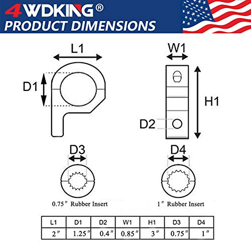 Horizontal Bar Clamp Mounting Kit - 4WDKING 2PCS 0.75"/1"/1.25" LED Light Bar LED Pods Fog Driving Lights Brackets for Bull Bar Tube Roof Roll Cage - WoodArtSupply