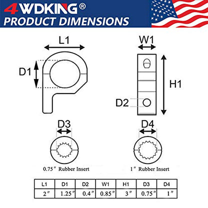 Horizontal Bar Clamp Mounting Kit - 4WDKING 2PCS 0.75"/1"/1.25" LED Light Bar LED Pods Fog Driving Lights Brackets for Bull Bar Tube Roof Roll Cage - WoodArtSupply