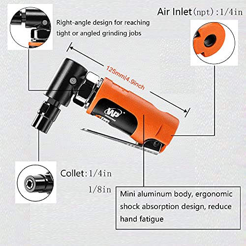 WORKPAD Mini Air Angle Die Grinder with 10-Pieces Air Die Grinder Stone Set，20000 RPM, Mini Pneumatic Tools, Equipped with 1/4-inch, 1/8-inch collets WP WORKPAD