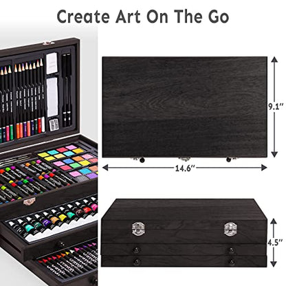 175 Piece Deluxe Art Set with 2 Drawing Pads, Acrylic Paints,Crayons,Colored Pencils,Paint Set in Wooden Case,Professional Art Kit,Art Supplies for