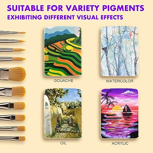 Artist Paint Brush Set of 10 for Acrylic, Watercolor, Gouache and Oil Painting, Professional Art Paint Brushes Kit for Canvas, Body Painting, Model,