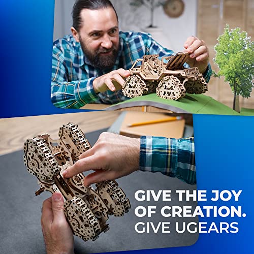 UGEARS Tracked Off-Road Vehicle - 4WD Model Vehicle Kits to Build - DIY 3D Car Model Puzzle with Spring Motor, 2 Driving Modes, Openable Hood with UGEARS