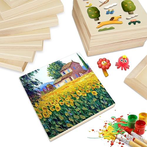 CYEAH 6x6 inch Wood Panel Boards Set of 15, Unfinished Wood Canvas Boards Wooden Panel Boards for Crafts, Painting, Pouring, Arts Use with Oils,