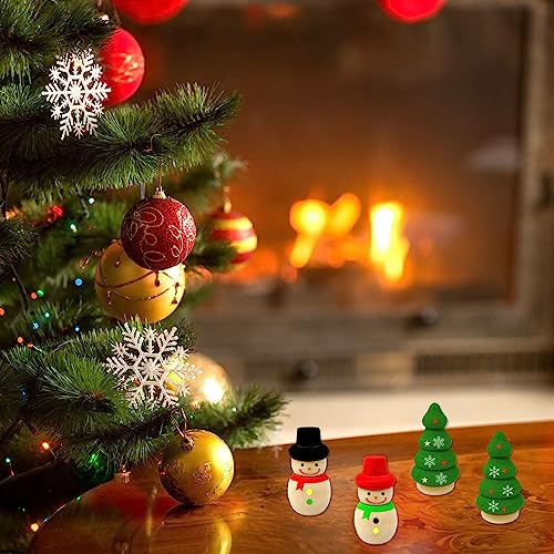 Honbay 12PCS Unfinished Wooden Christmas Tree Snowman Wood Christmas Ornaments Blank Woodn Peg Dolls for Art Painting Craft Projects