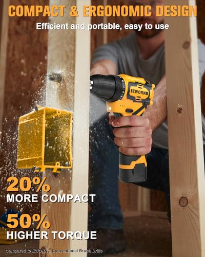 EWORK 12V Brushless Impact Driver and Cordless Drill Set, Compact Power Tool Combo Kits, High Torque Small Electric Drill Driver with (2) 2.0Ah - WoodArtSupply