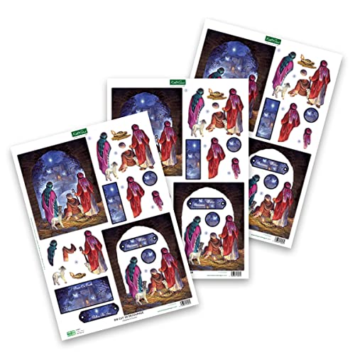 Katy Sue Nativity-Themed Paper Tole 3D Die Cut Decoupage Selection Pack. Contains 12 Die-Cut Sheets in Letter Size (4 Designs, 3 Copies of Each - WoodArtSupply