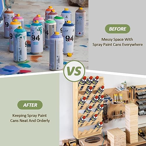 jxgzyy 6 Tier 24 Can Spray Paint or Lube Can Wall Mount Storage Holder Rack Lube Holder Organization Storage Rack Wood Shelf Case Organizer, 14.2" L jxgzyy