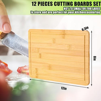 12 Pack Bulk Plain Bamboo Cutting Board Set 12 x 8 Inch Kitchen Chopping Boards Rectangular Blank Cutting Board Wood Crafts Serving Board for DIY - WoodArtSupply