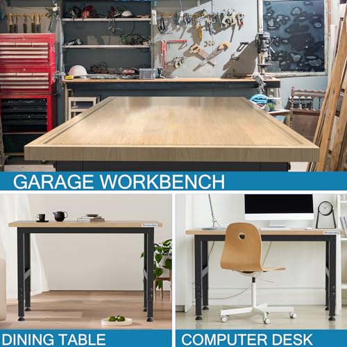 LARBANKE 48" Adjustable Workbench,Rubber Wood Workstation with Graduated Lines,Heights from 33.5” to 41.3”,2000 LBS Load Capacity Hardwood LARBANKE