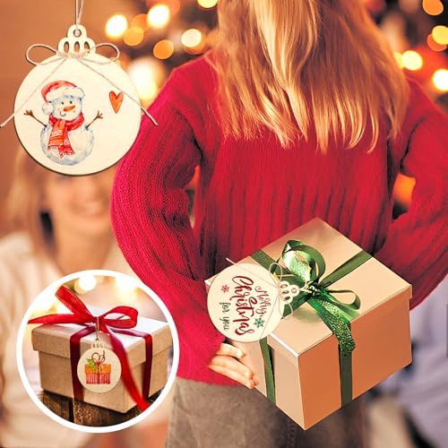 Artmag 100pcs Christmas Unfinished Wood Wooden DIY Hanging Ornaments Blank Round Wood Discs for Kids Crafts Centerpieces Holiday Christmas Hanging Artmag