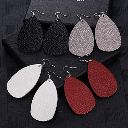 AIDSOTOU 24 Pairs Teardrop Faux Leather Earrings Set for Teens Girls Women Black and Red Animal Floral Print Leopard Print Lightweight Leather Dangle - WoodArtSupply