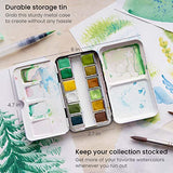 ARTEZA Watercolor Paint Set with Water Brush, 12 Watercolor Half Pans in Earth Tones, Semi Moist, Art Supplies for Painting Stunning Landscapes ARTEZA