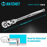 DURATECH 3/8" Drive Flex-Head Ratchet, 72-Tooth Ratchet Wrench, Quick-release, Reversible Switch, Full-Polished Chrome Plating, Alloy Steel DURATECH