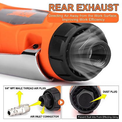 REFINE 1/4-Inch Air Straight Die Grinder, 22000RPM, Pneumatic Die Grinder for Grinding, Cutting, Polishing, Welding Repair, Deburring, 1/4"(6MM) & - WoodArtSupply