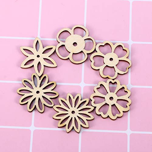 Sewroro 50pcs Unfinished Wooden Flower Cutouts Hollow Flower Wood Chip for DIY Crafts Wedding Christmas Decoration Sewroro