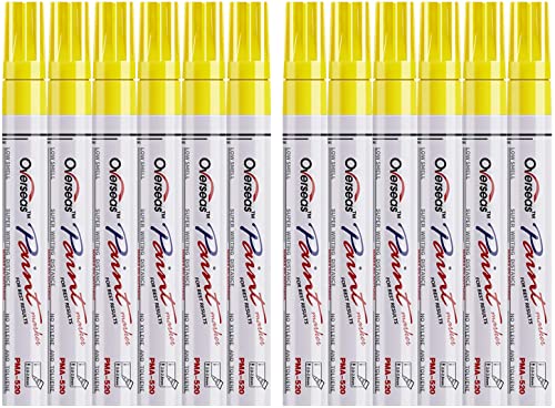 Lesun Yellow Paint Pens Paint Markers, 12 Pack Waterproof Oil-Based Paint Pen Set Quick Dry and Permanent, Markers for Rock Painting, Stone, Ceramic, Lesun