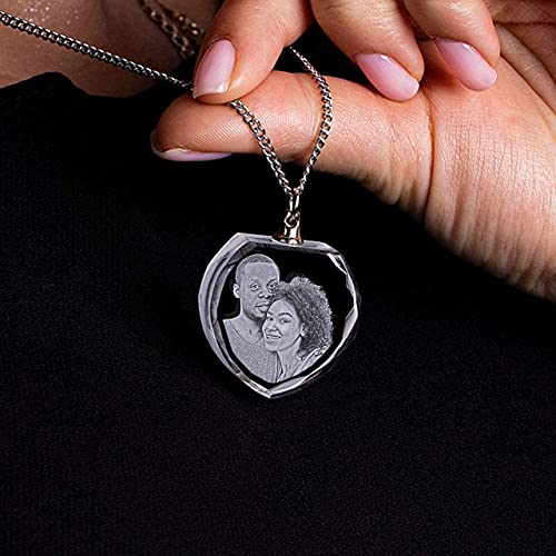 ArtPix 3D Personalized Necklace, 3D Laser Etched Photo Crystal, Engraved Heart Necklaces Accessories, Memorial Birthday Gifts for Mom, Dad, Him, Her, ArtPix 3D