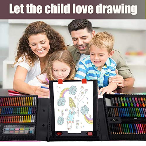 Art Supplies, KINSPORY 228 Pack Art Sets Crafts Drawing Coloring kit, Double-Side Trifold Easel, Oil Pastels, Crayons, Colored Pencils, Creative Gift - WoodArtSupply