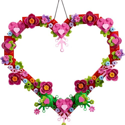 LEGO Heart Ornament Building Toy Kit, Heart Shaped Arrangement of Artificial Flowers, Great Gift for Valentine's Day, Unique Arts & Crafts Activity - WoodArtSupply