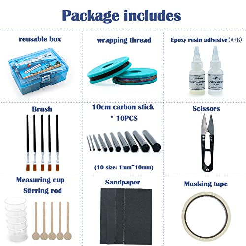 FishTrip Fishing Rod Repair Kit Complete with Epoxy,10pcs Carbon Fiber Sticks Pole Building Kit, AB Glue, Wrapping Thread for Saltwater Freshwater - WoodArtSupply