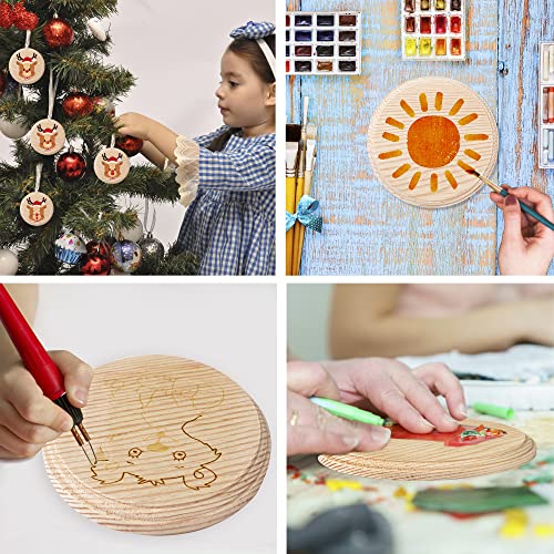 Dorhui 6Pcs Round Wooden Plaques, Unfinished Wood Plaque with Stand Round Wooden Base for Craft Projects and DIY Home Decoration