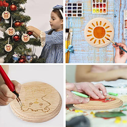 Dorhui 6Pcs Round Wooden Plaques, Unfinished Wood Plaque with Stand Round Wooden Base for Craft Projects and DIY Home Decoration