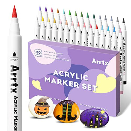 Bundle of Arrtx Professional 126 Colors Colored Pencils with Arrtx 30 Colors Acrylic Paint Pens for Rock Painting, Extra Brush Tip, Water Based Paint Arrtx