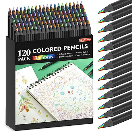 Shuttle Art 120 Pack Rainbow Pencils Bulk, 7 Colors in 1 Rainbow Colored Pencils, Pre-sharpened, Break-resistant Black Wooden Pencils for Kids and Shuttle Art